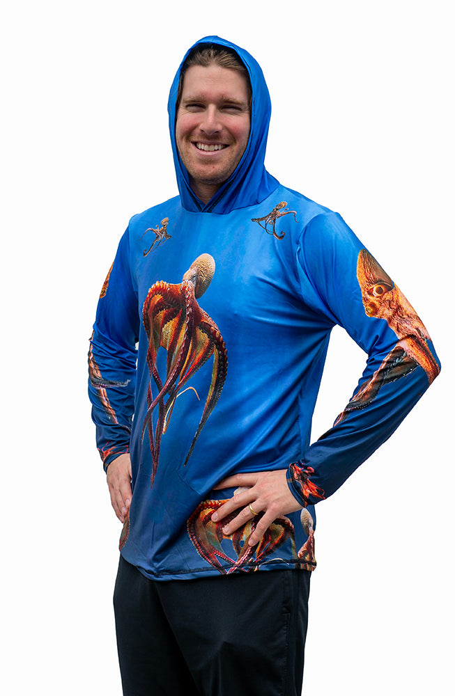 Hooded Sun Shirt on Man - Octopus
