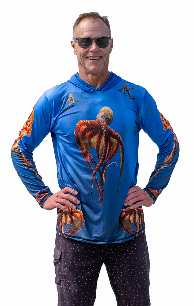 Hooded Sun Shirt on Man - Octopus