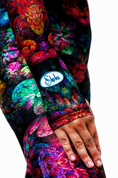 DiveSkins/SurfSkins - Dream Reef - Zippered on woman showing sleeve with slipins logo
