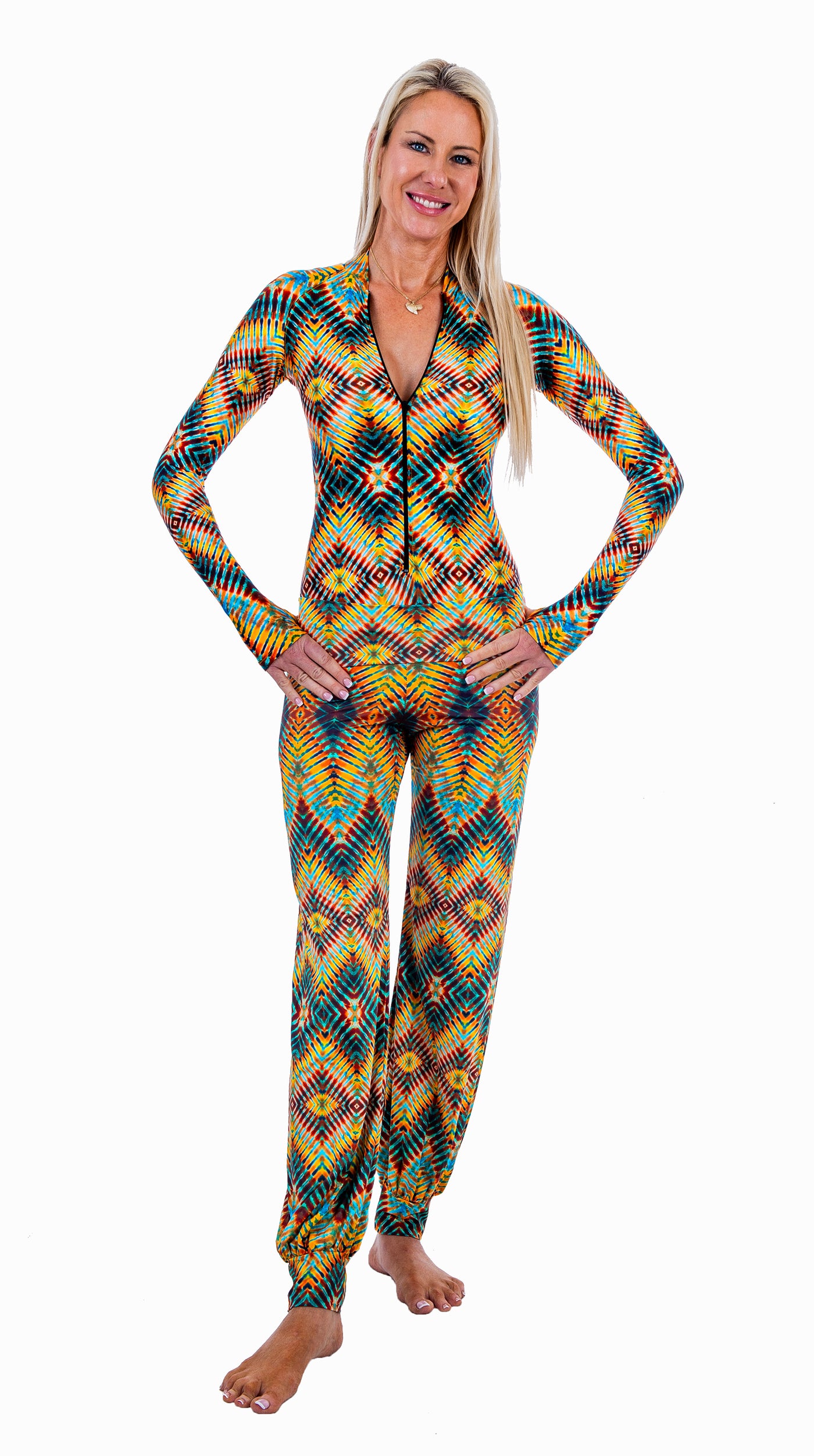 SlipIns Multi Colored Long Sleeve Bathing Suit - Tiger Lily