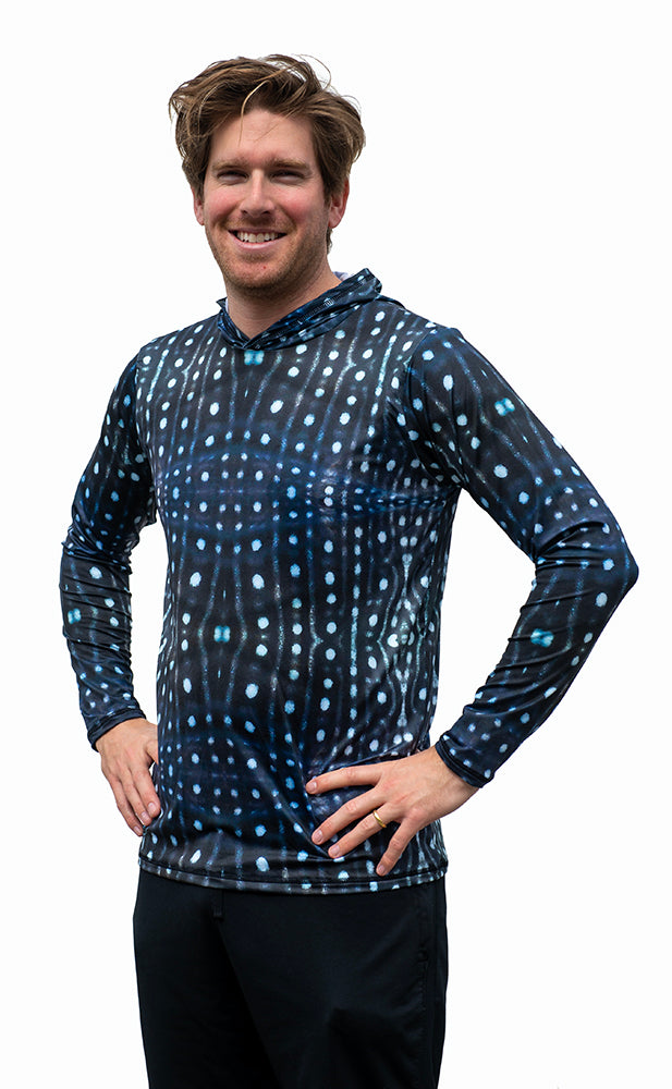 Hooded Sun Shirt on Man - Whale Shark
